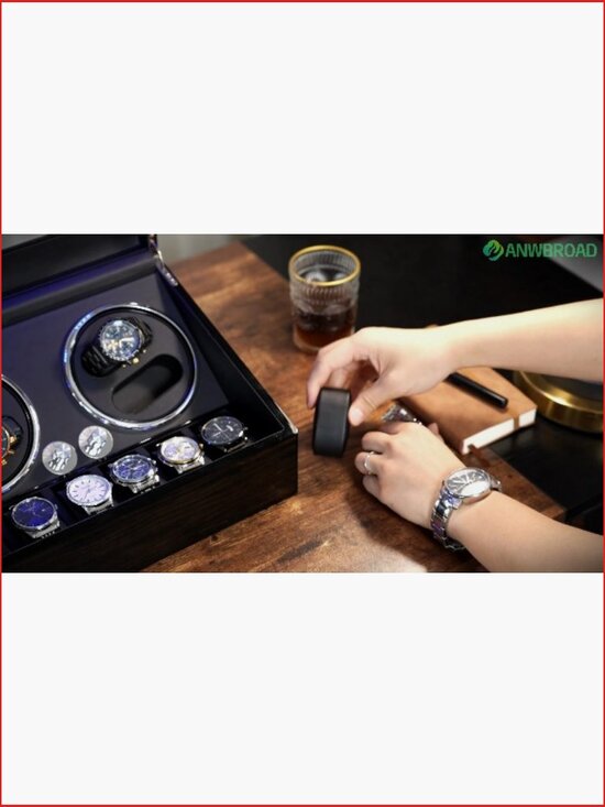 4 Watch Winder with 6 Storage Slots, Super Quiet Motor, LED Backlight, Piano